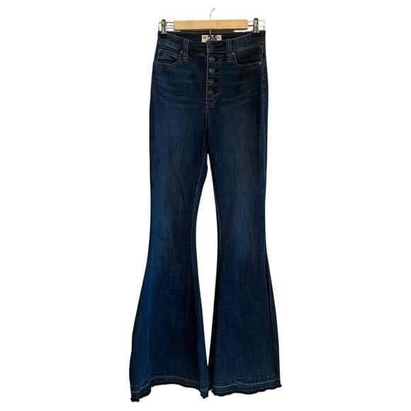 Free People We The Free Irreplaceable Button Fly High Waist Flared Jeans Blue 25 - Picture 2 of 9